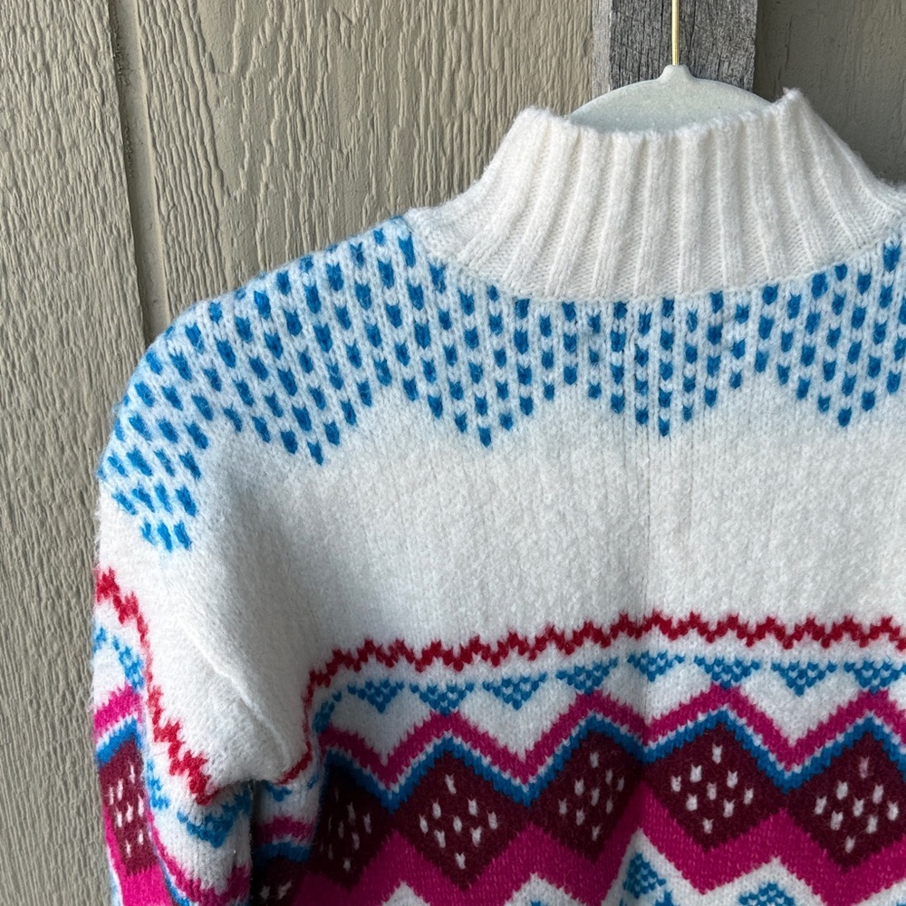 LOFT Women's Sweater with Blue and Pink Patterns - Picture 6 of 11
